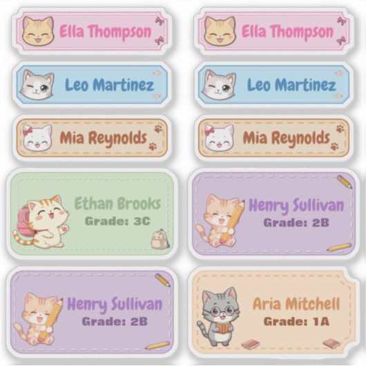 Schattigee Chibi Cat Naam Label Stickers (Voorkant)