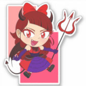 Schattigee Chibi Devil met rode achtergrond Sticke Sticker (Voorkant)