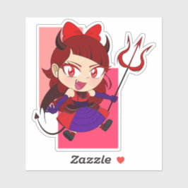 Schattigee Chibi Devil met rode achtergrond Sticke Sticker