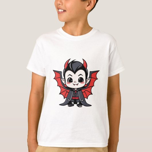 Schattigee Chibi Dracula - Cartoon Halloween T-shirt (Voorkant)