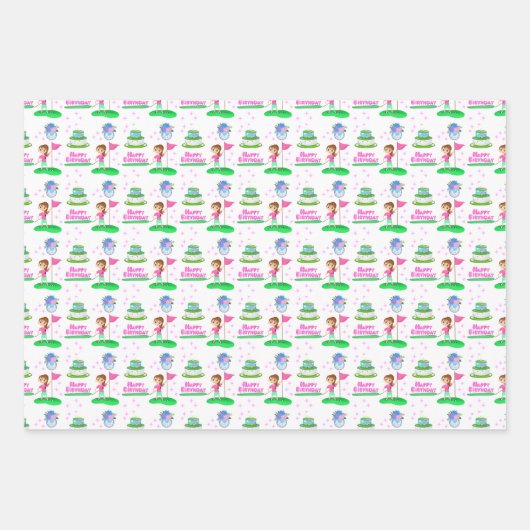 Schattigee Chibi Girl Verjaardag Golfen Thema Verj Inpakpapier Vel (Voorkant)