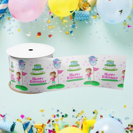 Schattigee Chibi Girl Verjaardag Golfen Thema Verj Satijnen Lint