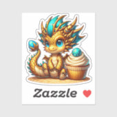 Schattigee Chibi Gold en Blue Dragon met Cupcake Sticker (Vel)