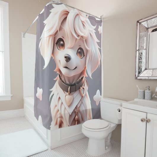 Schattigee Chibi Golden Retriever Puppy Douchegordijn (In situ)