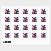 Schattigee Chibi Halloween zwarte kat en pompoen Ronde Sticker (Vel)