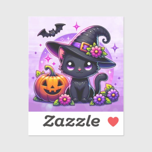 Schattigee Chibi Halloween zwarte kat en pompoen Sticker (Vel)