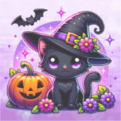 Schattigee Chibi Halloween zwarte kat en pompoen Sticker (Voorkant)