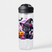 Schattigee Chibi Halloween zwarte kat en pompoen Waterfles (Voorkant)