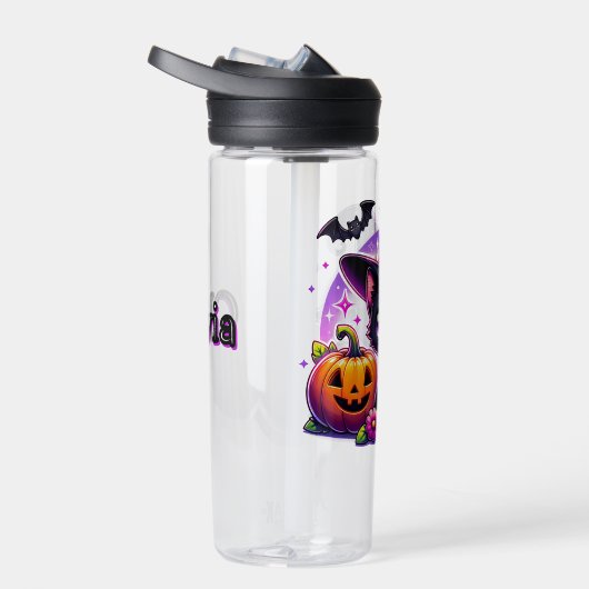 Schattigee Chibi Halloween zwarte kat en pompoen Waterfles (Rechts)
