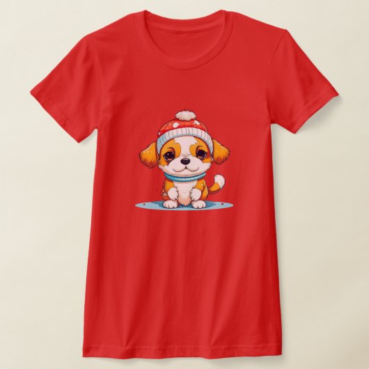 Schattigee Chibi Kawaii Cartoon Kerstmis Puppy Dog T-shirt (Laagn)