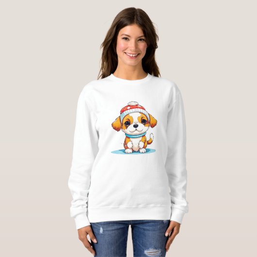 Schattigee Chibi Kawaii Cartoon Kerstmis Puppy Dog Trui (Voorkant volledig)