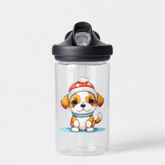 Schattigee Chibi Kawaii Cartoon Kerstmis Puppy Dog Waterfles (Voorkant)