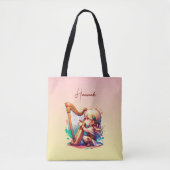 Schattigee Chibi meisje spelen harp gepersonalisee Tote Bag (Voorkant)
