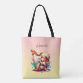 Schattigee Chibi meisje spelen harp gepersonalisee Tote Bag (Achterkant)