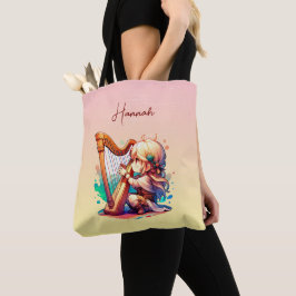Schattigee Chibi meisje spelen harp gepersonalisee Tote Bag