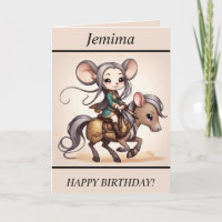Schattigee Chibi Mouse Paardrijden Verjaardag Kaar