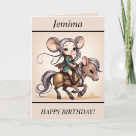 Schattigee Chibi Mouse Paardrijden Verjaardag Kaar Feestdagen Kaart