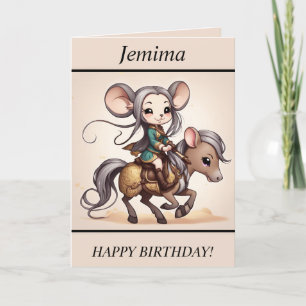 Schattigee Chibi Mouse Paardrijden Verjaardag Kaar Feestdagen Kaart