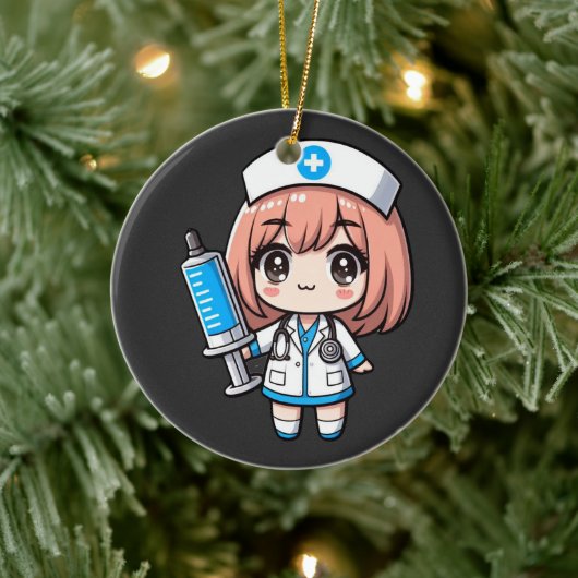 Schattigee Chibi Nurse - gezondheidszorg, anime, m Keramisch Ornament (Boom)