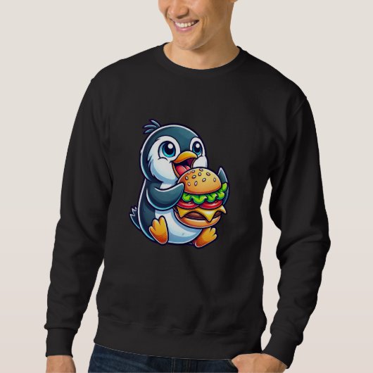 Schattigee Chibi Penguin Burger Fun Fast Food Art Trui (Voorkant)