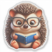 Schattigee Chibi Reading Hedgehog Sticker (Voorkant)