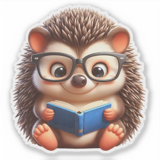 Schattigee Chibi Reading Hedgehog Sticker (Voorkant)