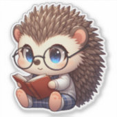 Schattigee Chibi Reading Hedgehog Sticker (Voorkant)