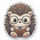 Schattigee Chibi Reading Hedgehog Sticker (Voorkant)