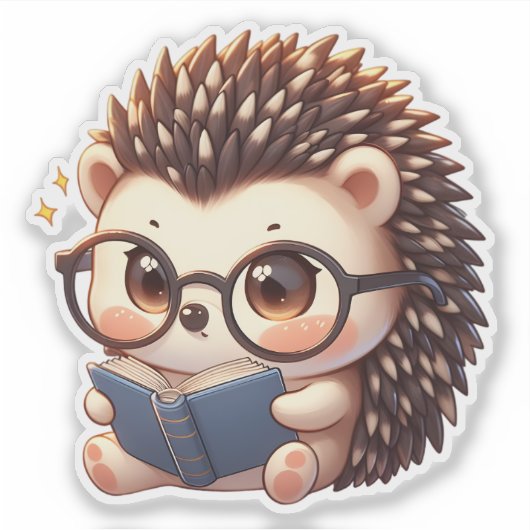 Schattigee Chibi Reading Hedgehog Sticker (Voorkant)