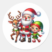 Schattigee Chibi Santa, Elf en Rendier Kerstmis Ronde Sticker (Voorkant)