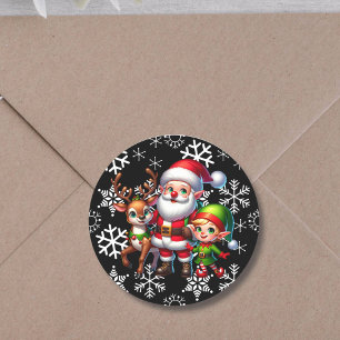 Schattigee Chibi Santa, Elf en Rendier Kerstmis Ronde Sticker