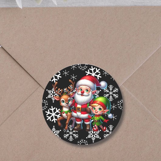 Schattigee Chibi Santa, Elf en Rendier Kerstmis Ronde Sticker