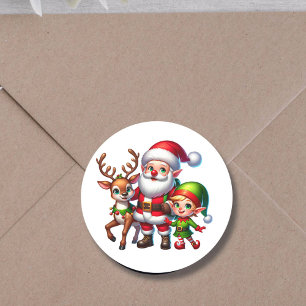 Schattigee Chibi Santa, Elf en Rendier Kerstmis Ronde Sticker