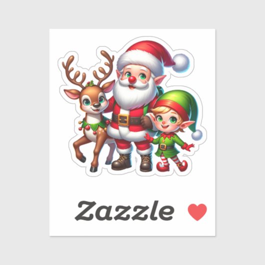 Schattigee Chibi Santa, Elf en Rendier Kerstmis Sticker (Vel)
