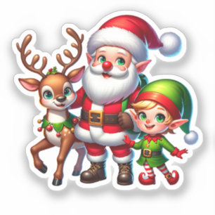 Schattigee Chibi Santa, Elf en Rendier Kerstmis Sticker