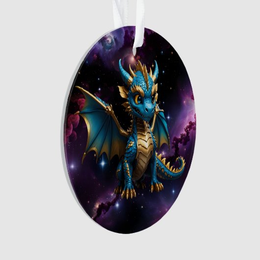 Schattigee Chibi stijl blauwe draak Ornament (voorkant)