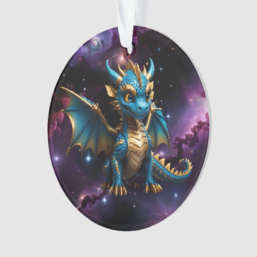 Schattigee Chibi stijl blauwe draak Ornament (voorkant)