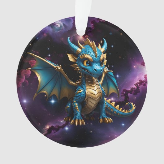 Schattigee Chibi stijl blauwe draak Ornament (voorkant)