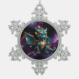 Schattigee Chibi stijl blauwe draak Tin Sneeuwvlok Ornament