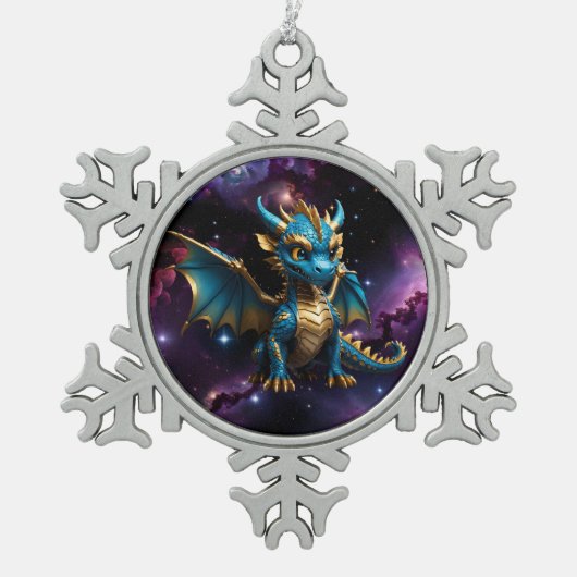 Schattigee Chibi stijl blauwe draak Tin Sneeuwvlok Ornament (Voorkant)