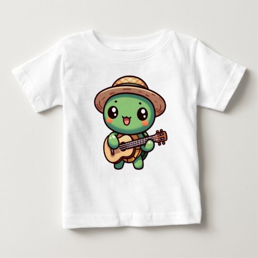 Schattigee Chibi Turtle speelt gitaar (Voorkant)