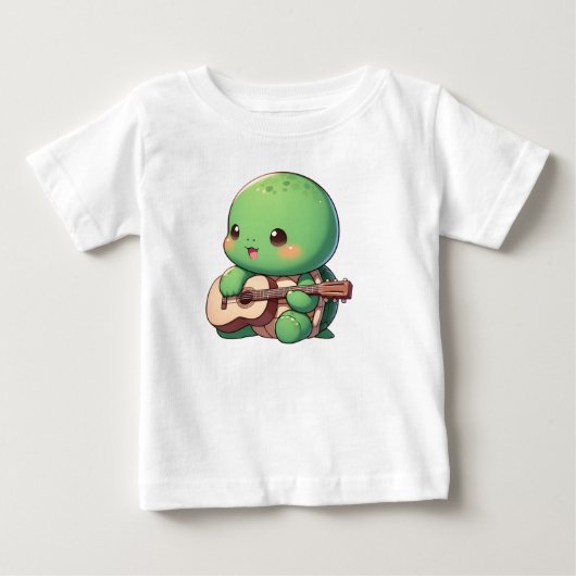 Schattigee Chibi Turtle speelt gitaar (Voorkant)