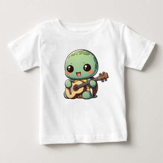 Schattigee Chibi Turtle speelt gitaar (Voorkant)