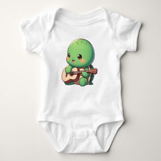 Schattigee Chibi Turtle speelt gitaar Romper (Voorkant)