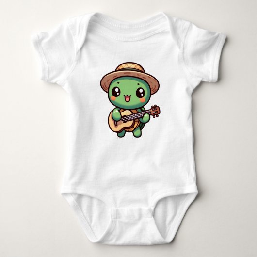 Schattigee Chibi Turtle speelt gitaar Romper (Voorkant)