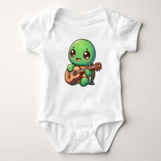 Schattigee Chibi Turtle speelt gitaar Romper (Voorkant)