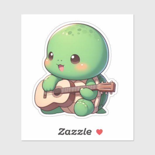 Schattigee Chibi Turtle speelt gitaar Sticker (Vel)