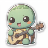 Schattigee Chibi Turtle speelt gitaar Sticker (Voorkant)