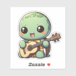 Schattigee Chibi Turtle speelt gitaar Sticker