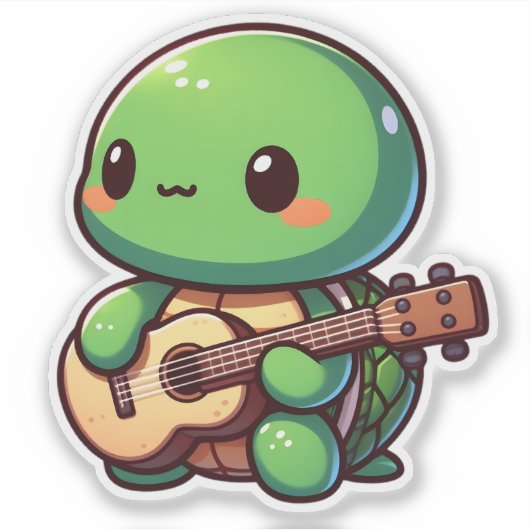 Schattigee Chibi Turtle speelt gitaar Sticker (Voorkant)